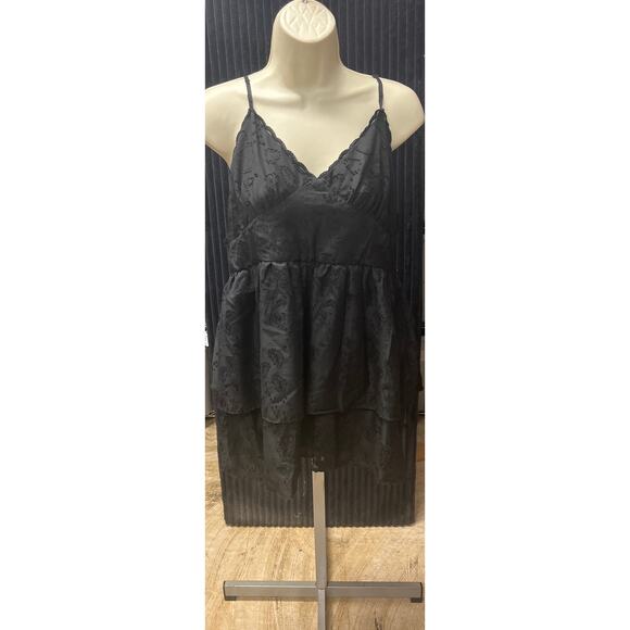 Wild Fable Women's Black Layered Ruffle V-Neck Spaghetti Strap Mini Dress L - Picture 1 of 6